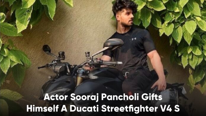 Actor Sooraj Pancholi with his brand-new Ducati Streetfighter V4 S in Dark Stealth colour