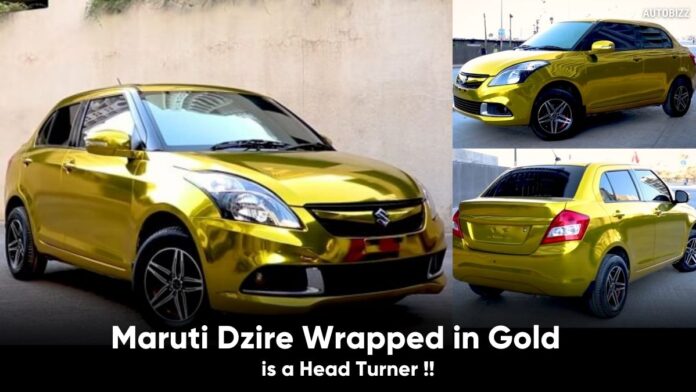 Maruti Dzire Wrapped in Gold is a Head Turner