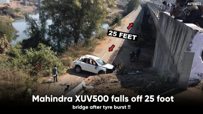 Mahindra XUV500 Falls Off 25 Foot Bridge After Tyre Burst