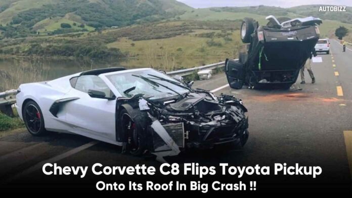 Chevy Corvette C8 Flips Toyota Pickup Onto Its Roof In Big Crash