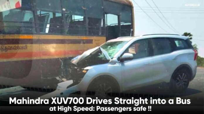 Mahindra XUV700 Crashes Straight into a Bus at High Speed: Passengers Safe