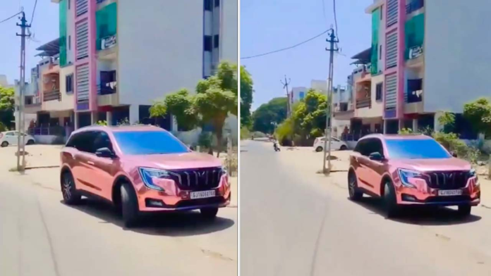 First Mahindra XUV700 with Rose Chrome Wrap