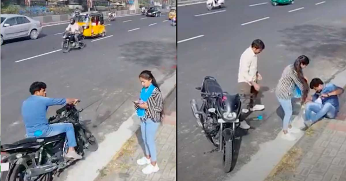 Bajaj Pulsar Rider Crashes While Eve-teasing, Helped by Kind Girl