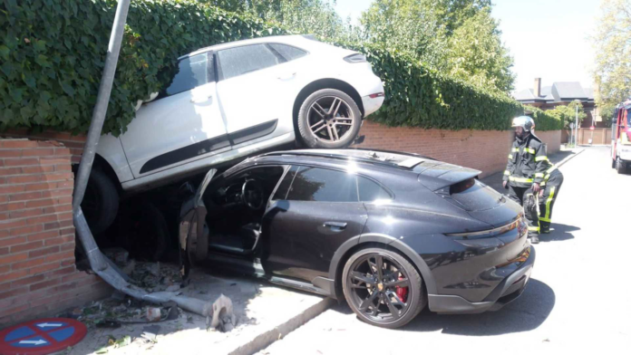 Costly Crash: Porsche Taycan Hits Macan, Smashes Against Wall